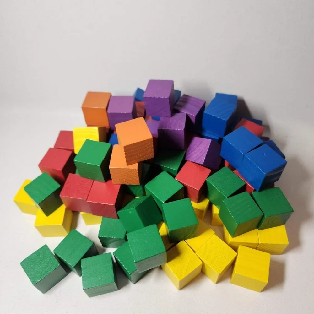 NEW Learning Resources Wooden Color Cubes 2 cm 100 Blocks 5 colors Math Manipula